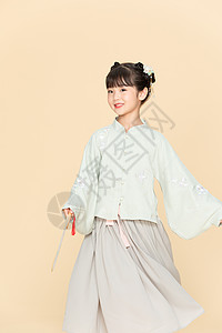  古风汉服中国风小女孩舞扇子背景图片