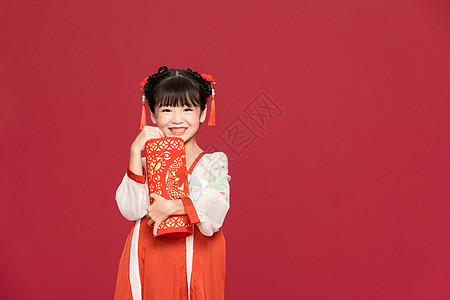 古风汉服中国风小女孩抱爆竹背景图片