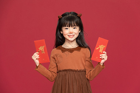 古风汉服中国风小女孩收红包高清图片
