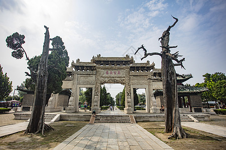 山东曲阜孔林景区大门牌坊背景