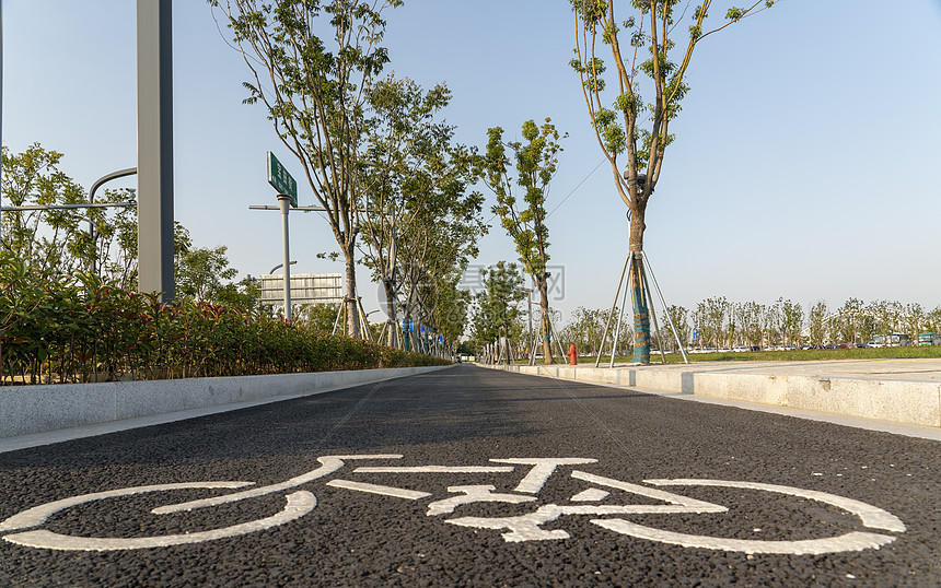 马路上的自行车道图片