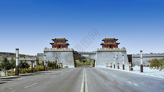 山西建筑山西右玉杀虎口城楼外景背景