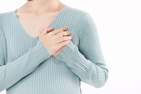 亚洲中年女性女性身体不舒服捂住胸口心脏疼背景