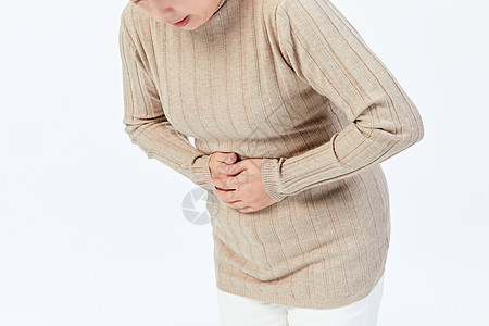 中年女性胃痛特写图片