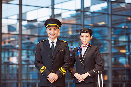 机场服务飞行员与空姐形象背景
