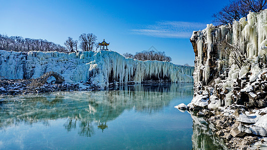 雪之瀑布东北吉林镜泊湖冬景背景