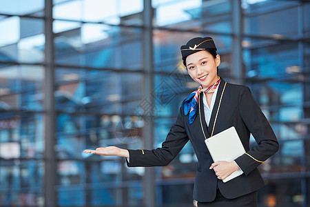 制服空姐空姐空乘服务引导手势背景