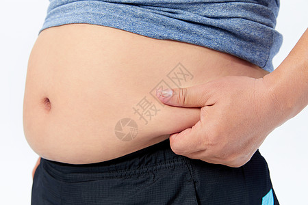 中年男性肥胖男性捏肚子特写背景