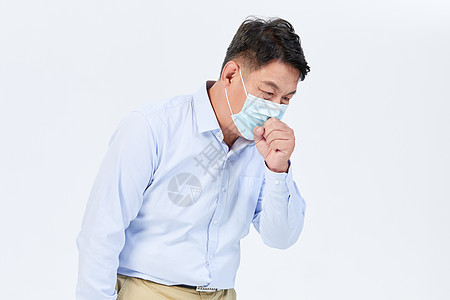戴口罩防雾霾戴着口罩咳嗽的男性背景