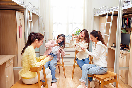 女学生宿舍一起玩手游背景图片