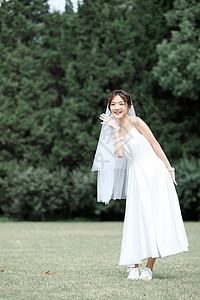 时尚美女写真甜美新娘森系婚纱照背景