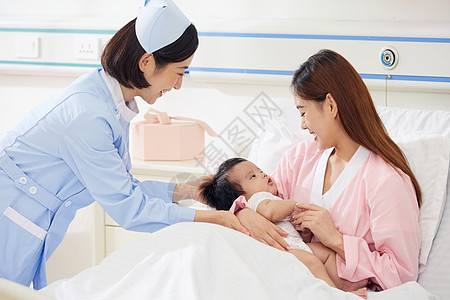 宝宝护理高档月子中心护工照顾婴儿和宝妈背景