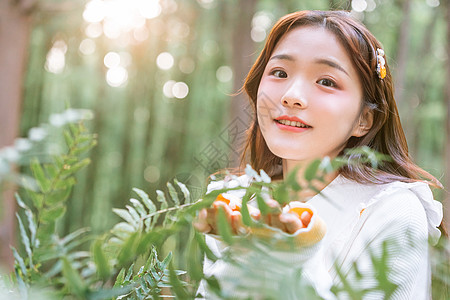 一个美丽女孩的写真森系女孩时尚写真背景