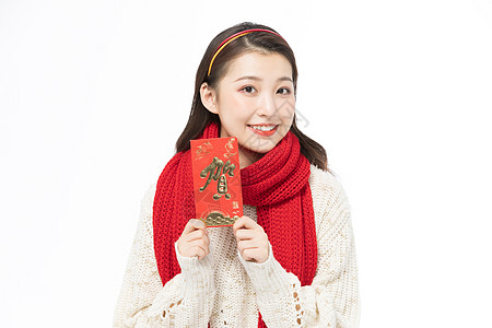 春节拜年冬季可爱少女发红包过春节背景