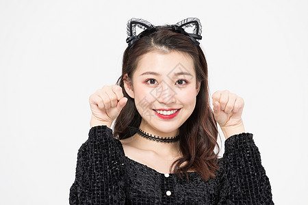 休闲打扮女孩甜美女孩cos猫耳朵写真背景