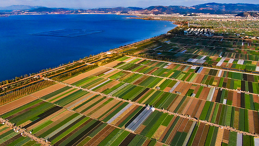 田园风景云南玉溪通海县杞麓湖自然风光航拍背景