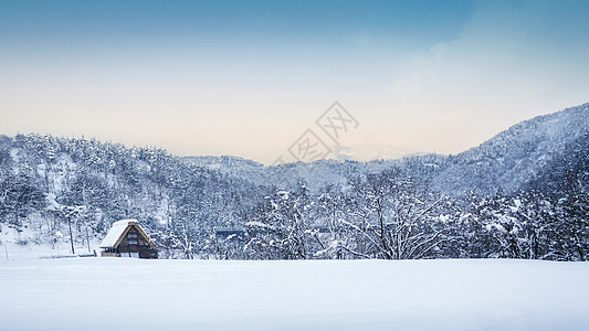 白雪地日本冬季白川乡合掌村背景