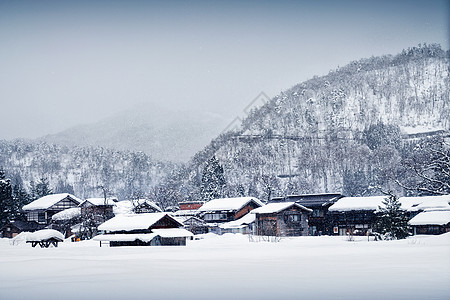 雪日本日本冬季白川乡合掌村背景