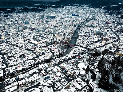 冬至雪景冬季航拍日本雪地自然风光背景