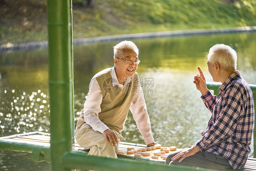 老年人公园下象棋图片