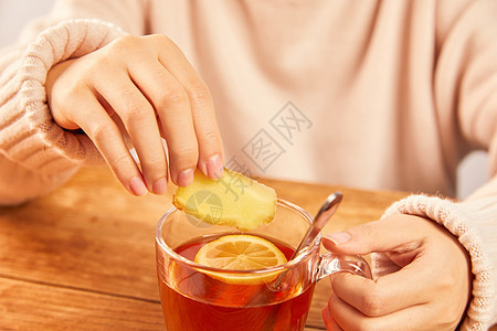 冬季红糖柠檬姜茶调制背景图片