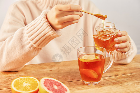 蜂蜜冬天素材冬季红糖柠檬姜茶调制背景