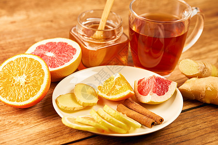 水果蜂蜜冬季养生热饮红糖水背景