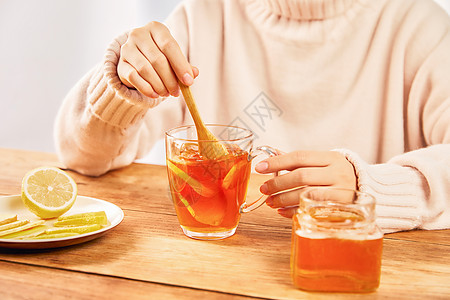 奶茶饮品冬季红糖柠檬姜茶调制背景