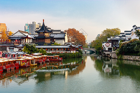 冬天古建筑南京夫子庙雪景背景