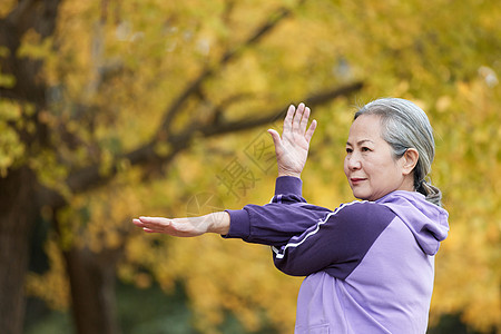 老年运动老奶奶晚年生活逛公园伸展运动背景