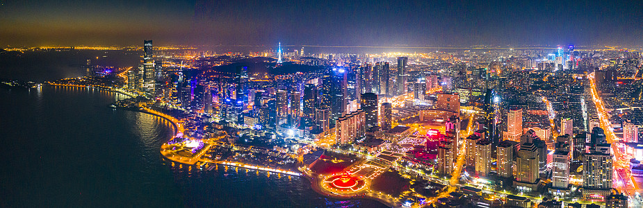 青岛灯光秀青岛东部新城区城市夜景背景