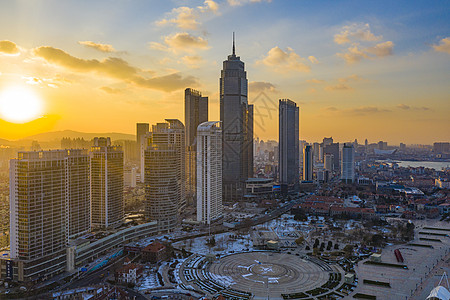 山东烟台海滨高楼大厦背景