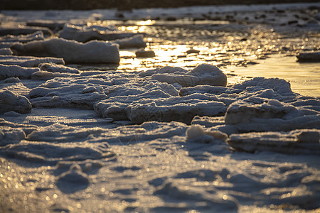 朝阳暖色光线照射结冰的大海背景图片