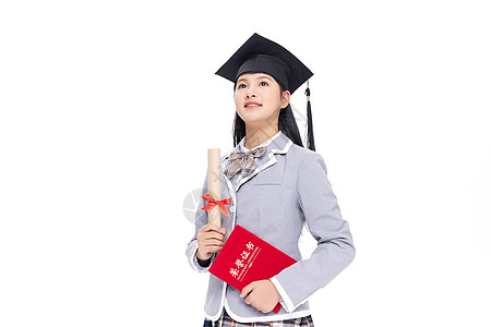 戴学士帽手拿毕业证书的青少年女学生图片
