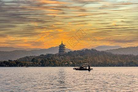 城市山中国浙江杭州西湖雷峰塔风景背景