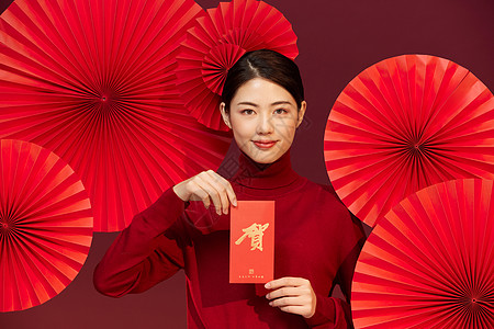 中国风国潮美女新年发红包图片