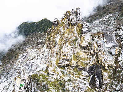 航拍贵州梵净山雪景图片