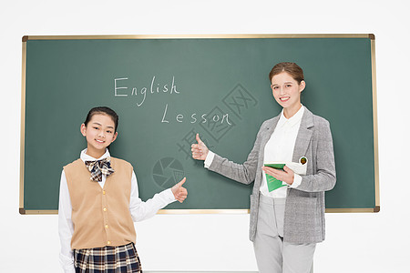 线下授课学英语的小女孩学生与外教点赞背景