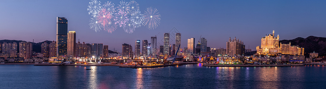 大连烟花大连星海广场夜景背景