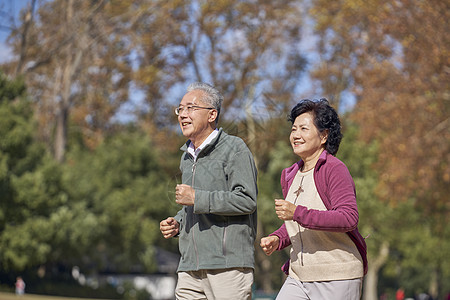 公园锻炼老年人早晨公园一起跑步背景