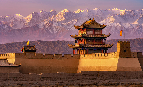 5A景区甘肃嘉峪关日出背景