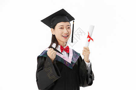 穿学士服的女大学毕业生庆祝毕业背景图片