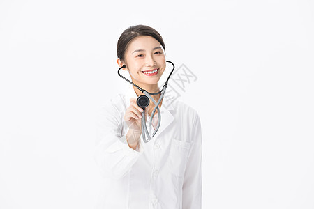 女性医护人员医生拿听诊器职业形象图片