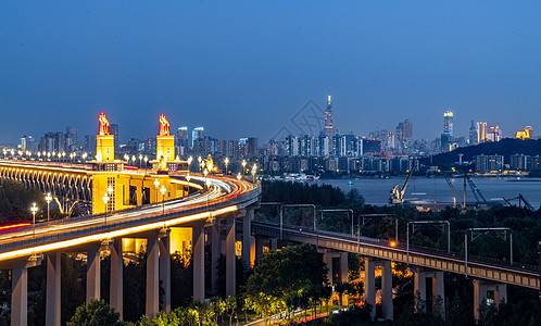 运输工程南京长江大桥车流夜景背景