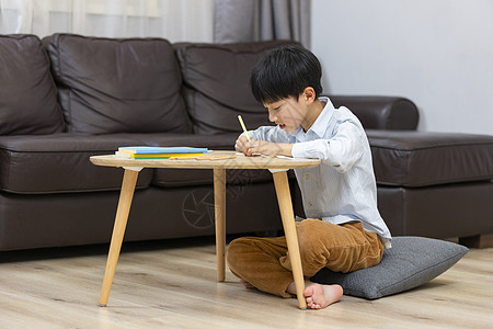 小学生做作业在家做作业的小男孩认真学习背景