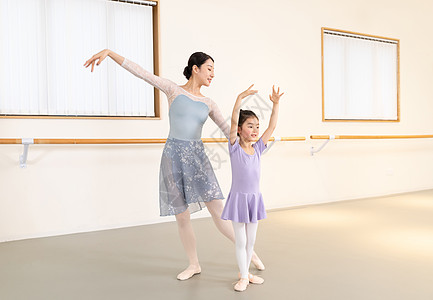 儿童运动舞蹈老师指导小女孩跳芭蕾舞背景