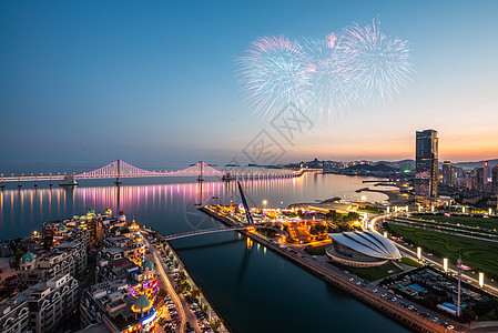 大连烟花大连星海广场夜景背景