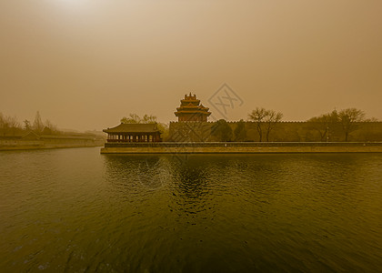 重污染天气沙尘暴紫禁城故宫背景