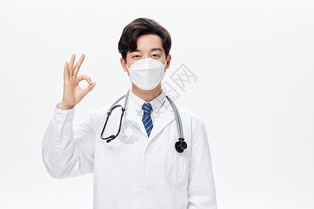 医生手势佩戴口罩的男性医生ok手势形象背景