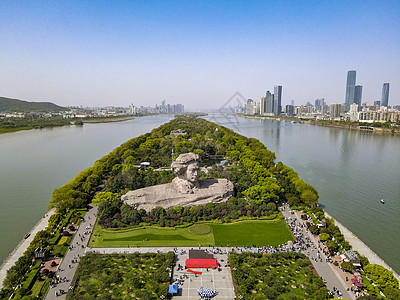 航拍花海航拍湖南长沙橘子洲雕塑背景